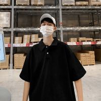 夏季新款polo衫男短袖t恤领翻领五分半袖国潮带领青年2020年夏季 纯色五分polo黑 关注店铺船袜