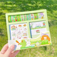 手账本日系日漫风男女学生磁扣日记本可爱治愈简约记事本笔记本子 手账贴纸礼盒-绿色[春]