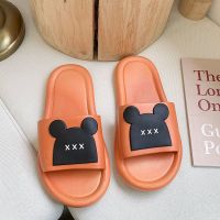 夏季拖鞋男人字拖厚底软底家居防滑沙滩拖鞋女潮流凉拖鞋外出室内 橘色米奇 37-38 [标准码]
