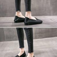 34--42码夏季豆豆鞋新款包头半拖鞋平跟休闲软底舒适圆头软皮女鞋 黑色 标准码数 40