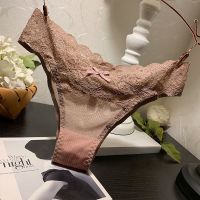 1-2条 蕾丝内裤女性感中低腰透明透视诱惑T裤丁字裤舒适棉裆部 一条装(豆沙)#C18 M (80-105斤)