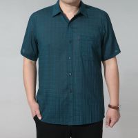 春夏季中老年男装短袖衬衫薄款免烫衬衣大码宽松爸爸装雪纺衫上衣 绿色 L170(90-125)斤