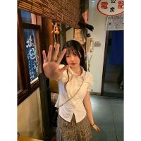 夏2021年新款设计感小众polo领白色衬衫女法式泡泡袖短款衬衫上衣 白色 [收藏关注店铺优先发货] S [70-95]