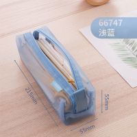 得力学生布笔袋简约女生大容量多层文具盒中小学生帆布文具收纳袋 网纱笔袋(单层-浅蓝)