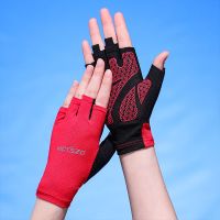 超薄防晒手套女春夏天透气速干防紫外线冰丝骑行开车防滑遮阳手套 网眼透气系列-酒红色 高弹力-女士码