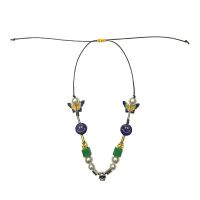 明星同款ins高街风蓝色蝴蝶笑脸骷颅头项链个性嘻哈男女配饰潮 ins蓝色笑脸项链