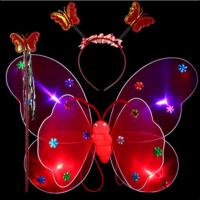 儿童背带发光蝴蝶翅膀玩具节日派对生日表演演出道具仙女魔法玩具 发光蝴蝶翅膀三件套红色