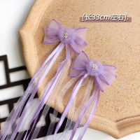 儿童发夹女新款女童古风蝴蝶结发卡可爱小公主假发辫头饰汉服配饰 紫色/毛球