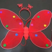 新款金丝发光蝴蝶翅膀 天使翅膀仙女棒闪光灯魔法棒儿童演出玩具 布 单层三件套红色