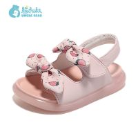 熊叔叔21年夏季新款女宝宝学步鞋婴儿鞋软底蝴蝶结幼儿凉鞋6606 粉色 27 内长16.8cm