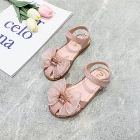 公主鞋女童夏天包头软皮软底蝴蝶结防滑百搭韩版小童鞋中大童凉鞋 粉红色 内长15.5cm 24码=脚长14.5