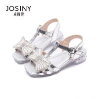 卓诗尼女童凉鞋2021新款儿童凉鞋女夏蝴蝶结公主凉鞋百搭小孩凉鞋 银白色 26