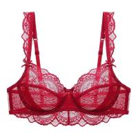 夏季白色蕾丝文胸少女性感惑内衣套装超薄款透明大胸显小品牌法式 酒红色单件文胸 32A/70A（配S内裤）