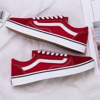 万斯男鞋春秋款高帮帆布鞋男女生韩版百搭经典款情侣潮鞋学生板鞋 605低帮红色 35