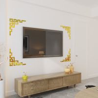 吊顶角花对角贴自粘顶角线阴角背景墙对角花亚克力镜面墙贴装饰画 款式一角花金色 定做尺寸