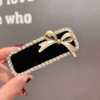 黑色蝴蝶结BB夹韩国东大门水钻发夹小香风碎发边夹侧边一字刘海夹 方形黑色蝴蝶结夹