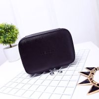 化妆包小号便携韩国简约小方包化妆品收纳包盒带镜子大容量化妆箱 黑色