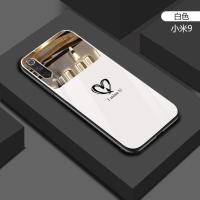 适用于小米9手机壳素描爱心防摔化妆镜子小米9 pro半镜玻璃保护套 白色-爱心半镜玻璃 小米9