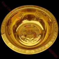 婚庆嫁妆喜盆加厚聚宝盆不锈钢镀铜金盆洗手脸盆子结婚盆新娘嫁妆 不锈钢金盆 36cm鸳鸯金盆(特价款