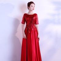 合唱团2021新款演出服女晚礼服长裙大合唱服装女成人宴会主持人 红色 S