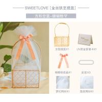 创意金属提篮婚礼伴手礼结婚回礼伴郎伴娘闺蜜实用满月诞生礼喜糖 方形空篮+配饰-珊瑚粉 16x16x28cm