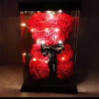 永生花玫瑰花熊送情人老婆闺蜜朋友七夕情人节生日礼物成人礼物 可爱萌萌熊尊贵红25厘米+礼盒+彩灯