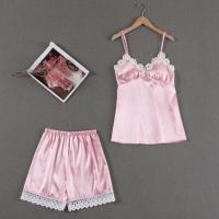 性感睡衣女夏季冰丝睡袍春秋季五件套胸垫吊带睡裙家居服套装浴袍 粉色吊带+短裤 M 建议[80--100斤]