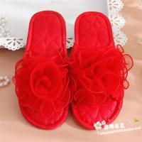 夏季布艺居家拖鞋男女软底无声家用室内木地板防滑布拖新婚用 一见钟情大花卷女款红色 37-38(适合35-36码脚)