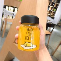 创意可爱玻璃杯便携迷你小巧水杯女学生韩国清新透明带盖随手杯子 蛋仔280毫升荷包蛋 杯子