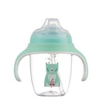 1号宝贝宝宝鸭嘴杯吸管杯儿童水杯宝宝学饮杯带吸管手柄奶瓶防漏 涧石蓝210ML【鸭嘴杯】