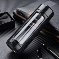 那加雪飞玻璃杯双层水杯便携创意带盖过滤杯防摔男女耐热泡茶杯子 老款330ML黑色