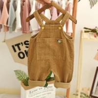 儿童背带裤灯芯绒秋装休闲男童长裤女童裤子宽松春秋款宝宝连体裤 咖啡色8210 笑脸灯芯绒背带裤 75 cm可开档