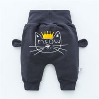 婴儿裤子春秋外穿女儿童屁屁裤男小童大pp裤高腰护肚宝宝秋装长裤 灰黑皇冠猫 73