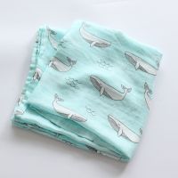 婴儿双层纱布包巾初生夏季薄款新生儿抱被儿童宝宝包被浴巾盖毯 蓝鲸鱼 105*110