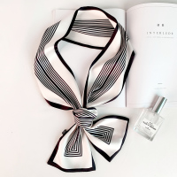 小长条细窄长款丝巾女百搭春秋气质飘带薄围巾方巾搭西装韩国领巾 白色线条-L049