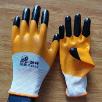 登升#909加厚耐磨防油滑加强指尼龙半挂丁腈乳胶工作劳保手套 12双 登升909桔色加强指