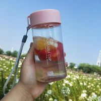 时尚简约防摔塑料杯子男女学生茶杯可爱随手杯带提绳便携家用杯子 粉色400ml 单杯