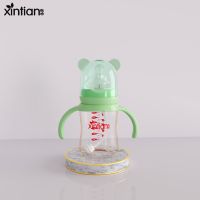 欣田吸管奶瓶大宝宝1岁以上2岁儿童喝水杯PPSU新生婴儿躺着喝 [呆萌款直身瓶]橄榄绿 180ml +标配