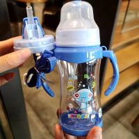 宝宝奶瓶儿童水杯带吸管杯防摔婴儿奶瓶学饮杯2用杯 特价双盖两用款蓝色 官方标配(吸管盖+奶嘴盖)