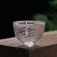 加厚耐热玻璃茶杯隔热透明小茶杯日式家用主人杯功夫茶具喝茶单杯 【P14】初雪-锤纹高足杯-55ML