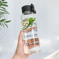 创意透明学生女情侣水杯提绳带盖柠檬随行杯韩国mybottle玻璃杯 500黑色