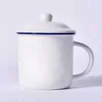 经典怀旧办公室老式茶缸马克杯创意水杯陶瓷杯带盖杯子仿搪瓷缸子 经典纯色