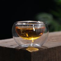 品茗杯玻璃小茶杯日式功夫主人杯个人单杯家用耐热透明锤纹玻璃杯 罗汉-双层杯-40ML