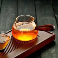 日式手工金箔公杯玻璃公道杯加厚耐热侧把分茶器茶道杯茶具套装 花梨木把公杯