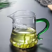 S把月牙玻璃公道杯分茶器 过滤加厚耐热高硼硅玻璃泡茶杯 月牙公道杯绿把(玻璃片)
