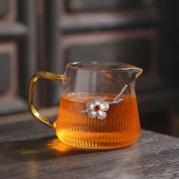 日式锤纹公道杯耐热加厚玻璃分茶器带茶漏过滤网功夫梅花茶具套装 竖纹公道杯-梅花(送茶漏) 320ml
