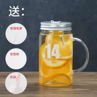韩版创意玻璃杯女男成人吸管杯学生耐热办公室大容量把手喝水杯子 白色1314杯子 (玻璃吸管)