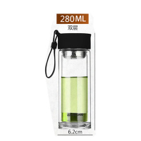 加厚双层玻璃杯大容量男泡茶便携车载提环盖单层玻璃水杯子带布套 提绳盖实惠款280ML