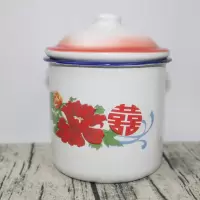 怀旧搪瓷杯子结婚喜字搪瓷缸子茶缸带盖喝水杯子老式语录缸子 10CM
