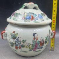 清同治粉彩人物故事四耳盖罐茶叶罐仿古董瓷器民间老货收藏品摆件 清同治粉彩人物故事四耳盖罐茶叶罐仿古董瓷器民间老货收藏品摆
